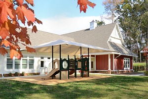 outside view of a school with playground